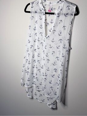 No Boundaries White Sleeveless Anchor Print Blouse - Navy Anchors